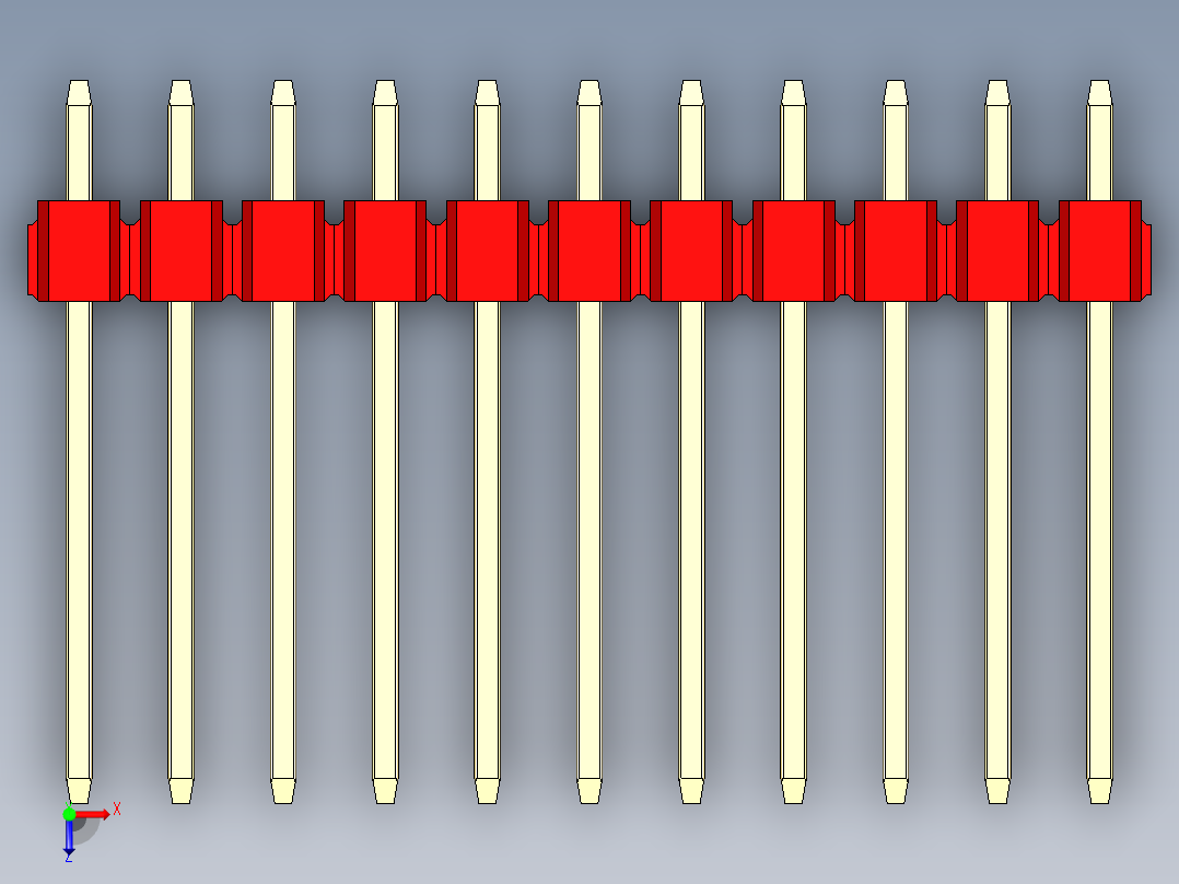 彩色公头100mil（2.54mm）系列-DS1021_red_1x11p_100mil_Type5_rev1.0俯视图