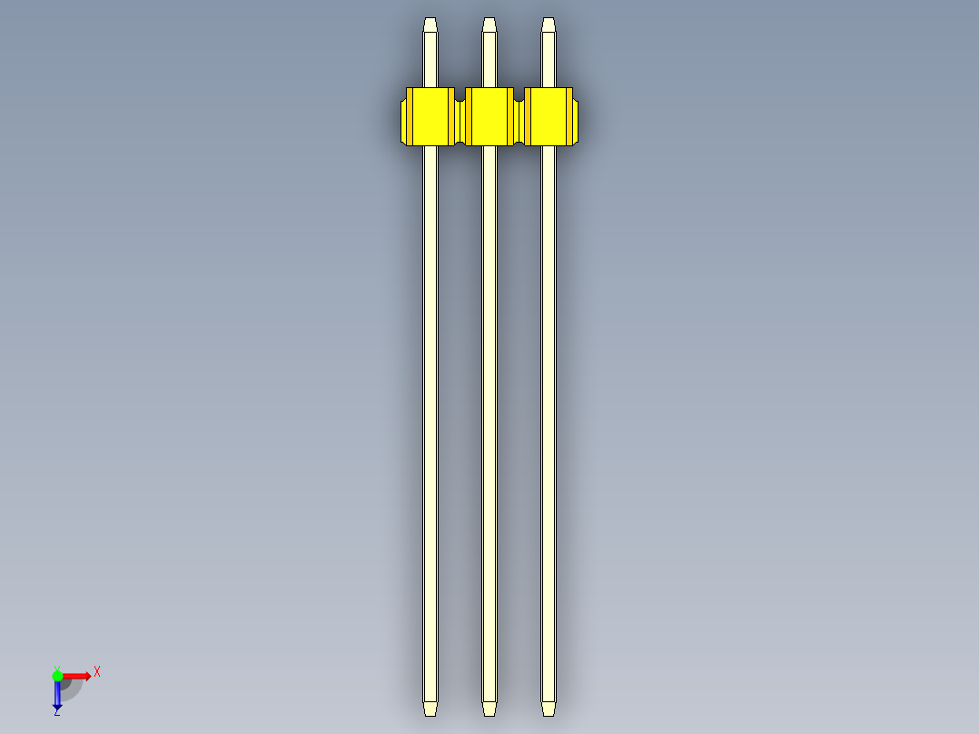 彩色公头100mil（2.54mm）系列-DS1021_yellow_1x03p_100mil_Type43_rev1.0俯视图