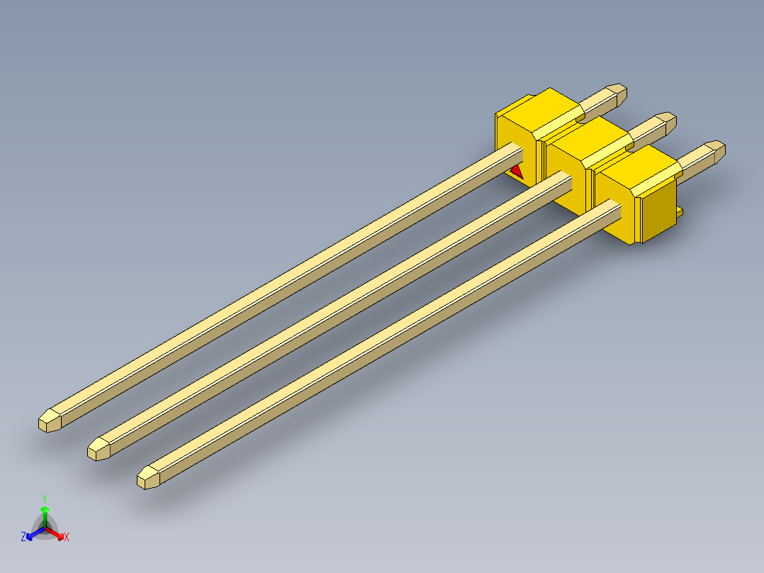 彩色公头100mil（2.54mm）系列-DS1021_yellow_1x03p_100mil_Type43_rev1.0正等轴测图