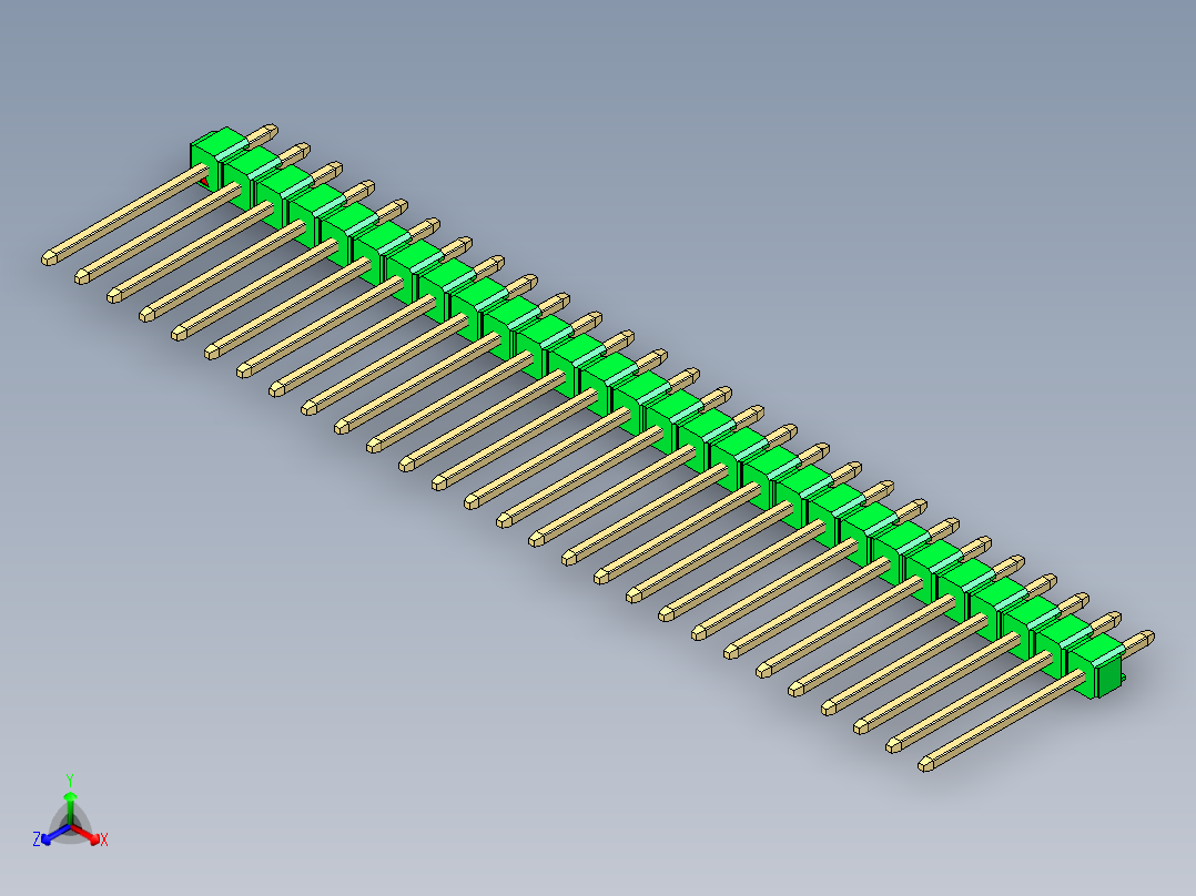彩色公头100mil（2.54mm）系列-DS1021_green_1x28p_100mil_Type5_rev1.0正等轴测图