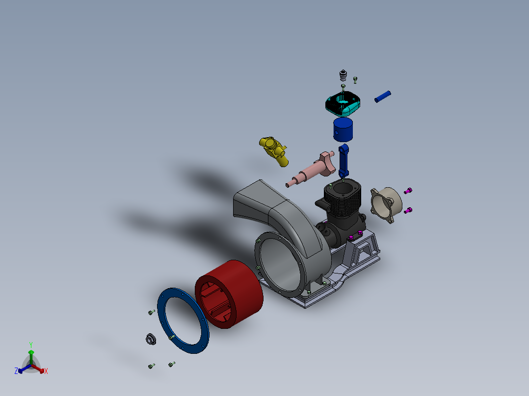 发动机鼓风机详情正等轴测图