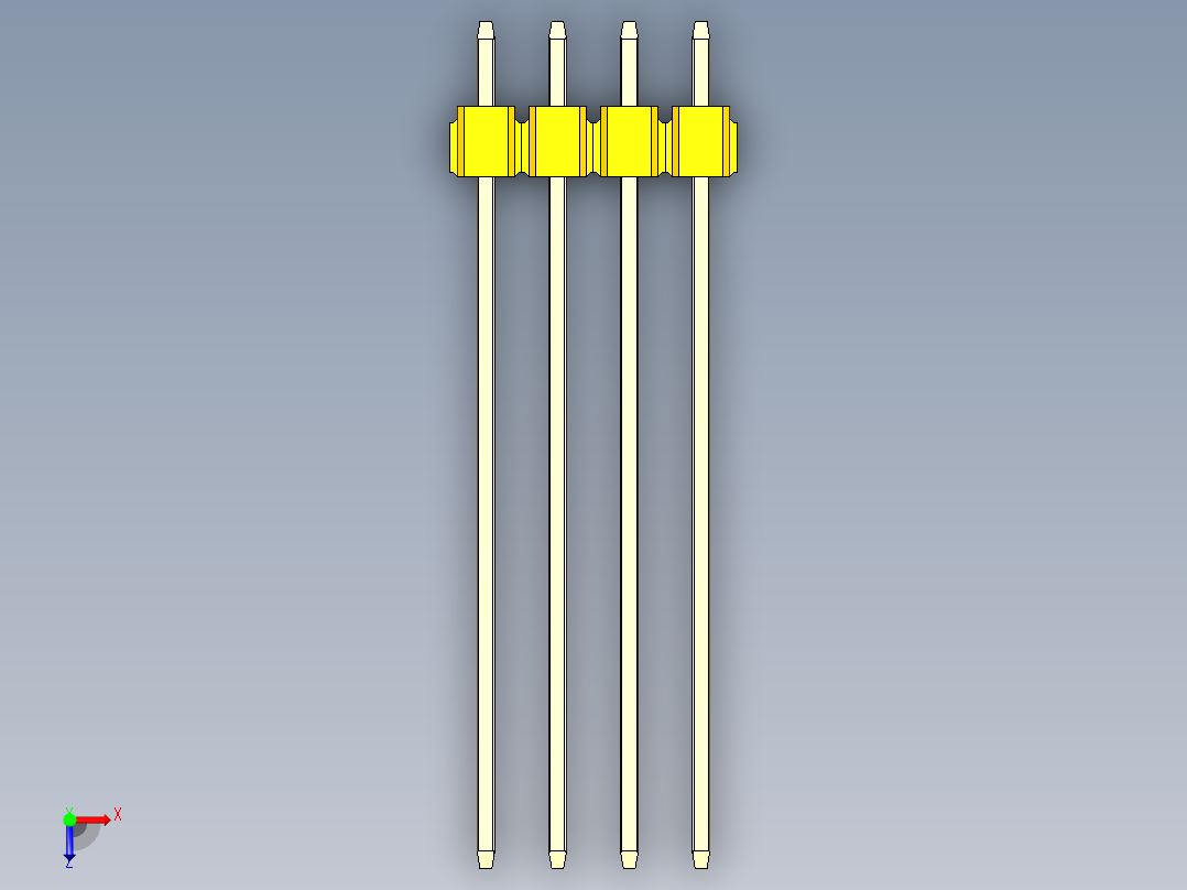 彩色公头100mil（2.54mm）系列-DS1021_yellow_1x04p_100mil_Type43_rev1.0俯视图