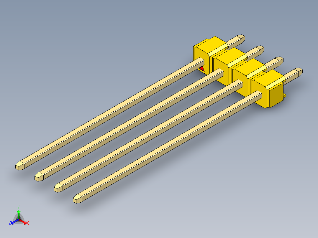 彩色公头100mil（2.54mm）系列-DS1021_yellow_1x04p_100mil_Type43_rev1.0正等轴测图