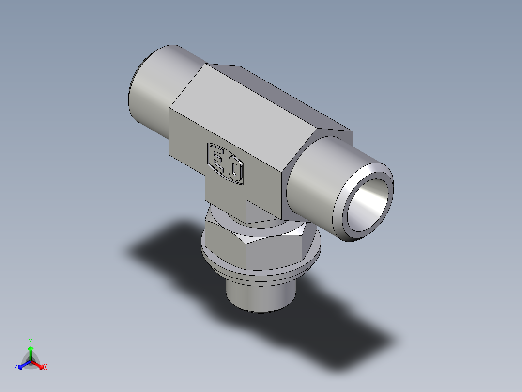 卡套式工业通用硬管接头EO_Adjustable_locknut_branch_tee_TEE06LROMDCF正等轴测图