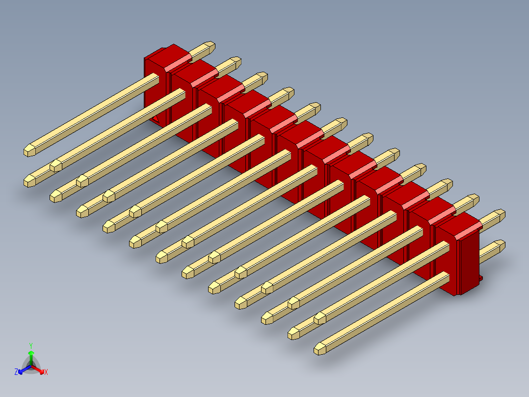 彩色公头100mil（2.54mm）系列-DS1021_red_2x12p_100mil_Type5_rev1.0正等轴测图