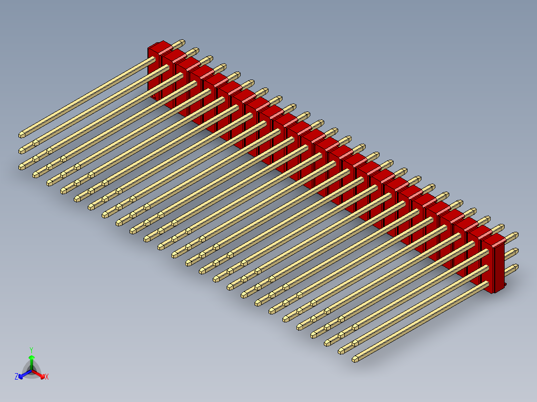 彩色公头100mil（2.54mm）系列-DS1021_red_3x25p_100mil_Type43_rev1.0正等轴测图