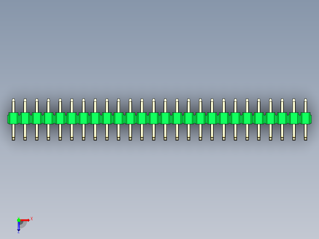 彩色公排针 100mil 2.54mm 系列-DS1022_green_26p_100mil_TypeU_rev1.0俯视图