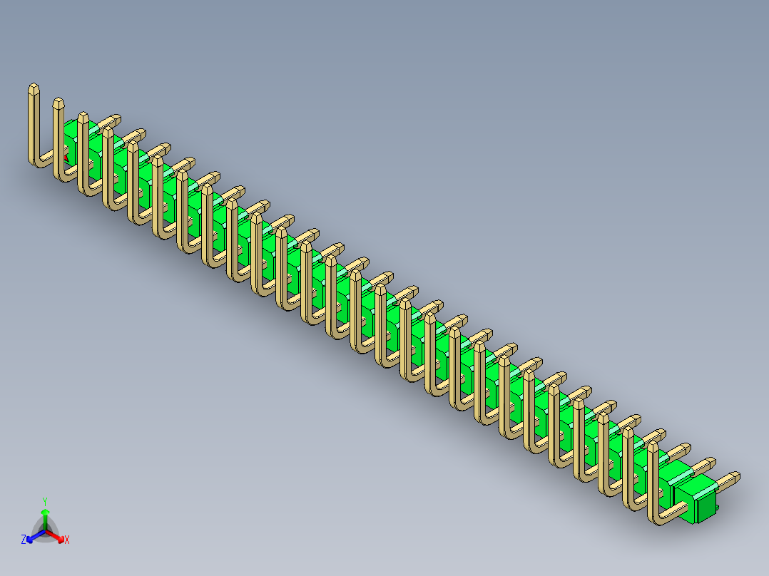 彩色公排针 100mil 2.54mm 系列-DS1022_green_26p_100mil_TypeU_rev1.0正等轴测图