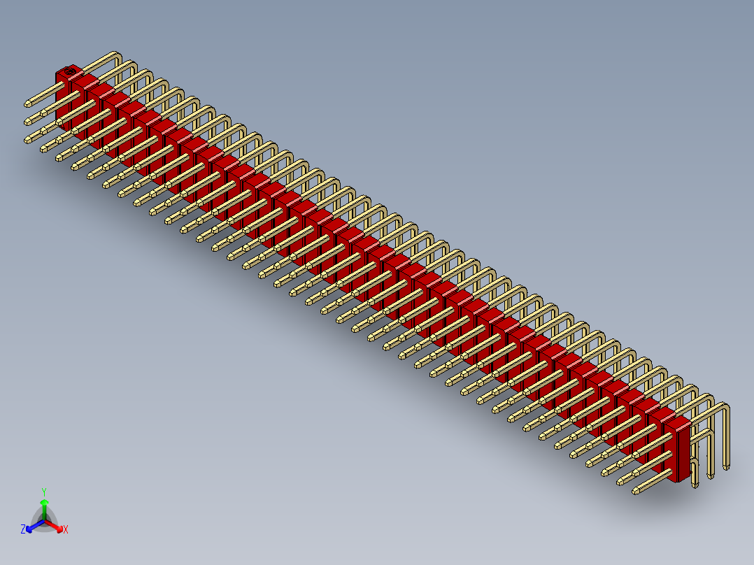 彩色公排针 100mil 2.54mm 系列-DS1022_red_3x40p_100mil_TypeD_rev1.0正等轴测图