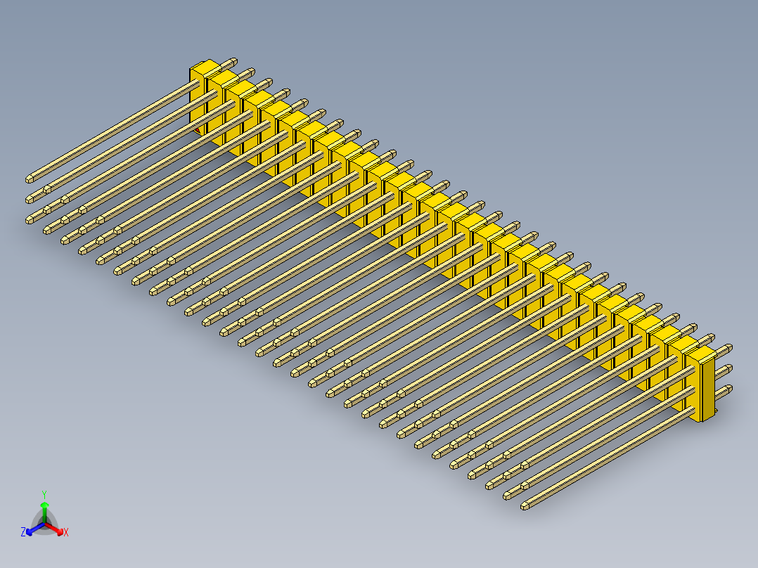 彩色公头100mil（2.54mm）系列-DS1021_yellow_3x29p_100mil_Type43_rev1.0正等轴测图
