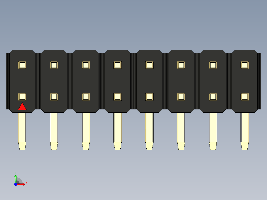 彩色公排针 100mil 2.54mm 系列-DS1022_black_2x08p_100mil_TypeD_rev1.0前视图