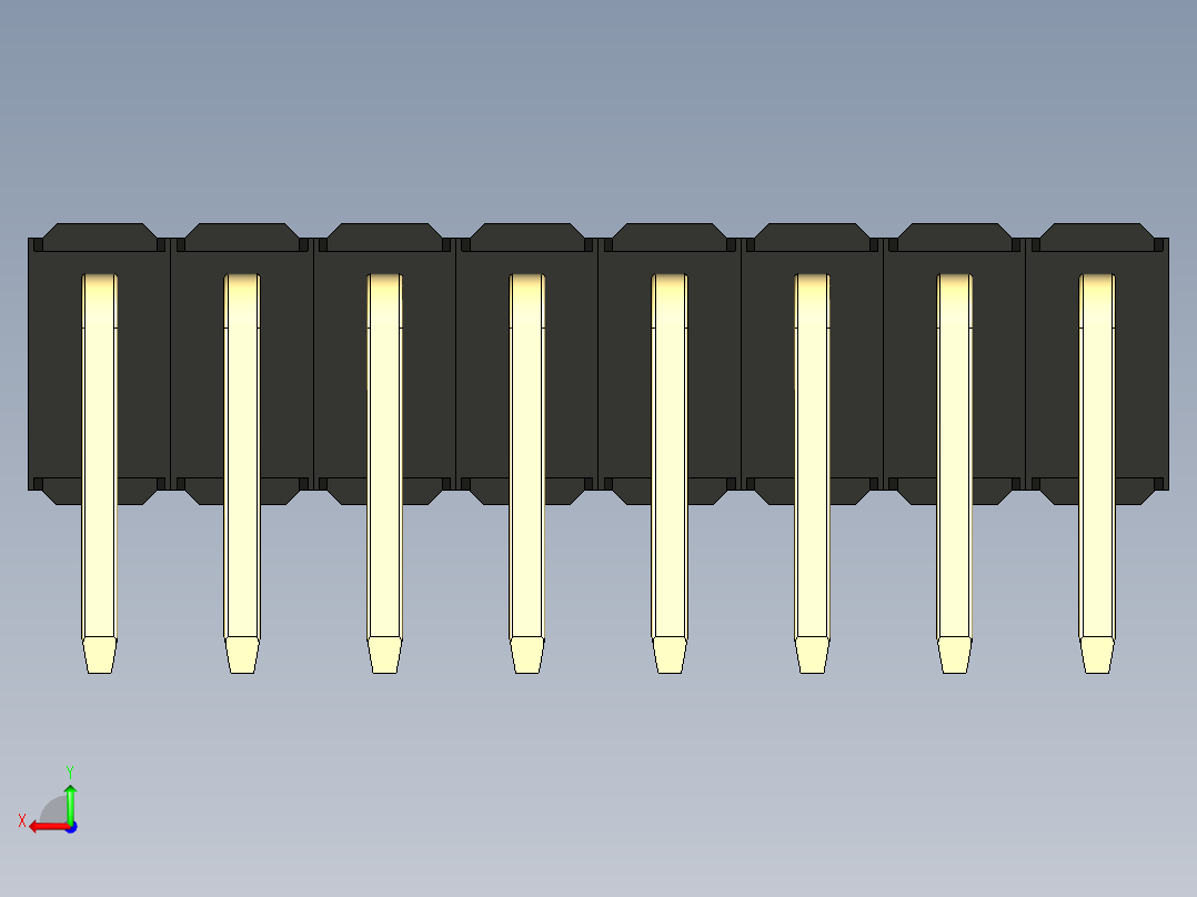 彩色公排针 100mil 2.54mm 系列-DS1022_black_2x08p_100mil_TypeD_rev1.0后视图