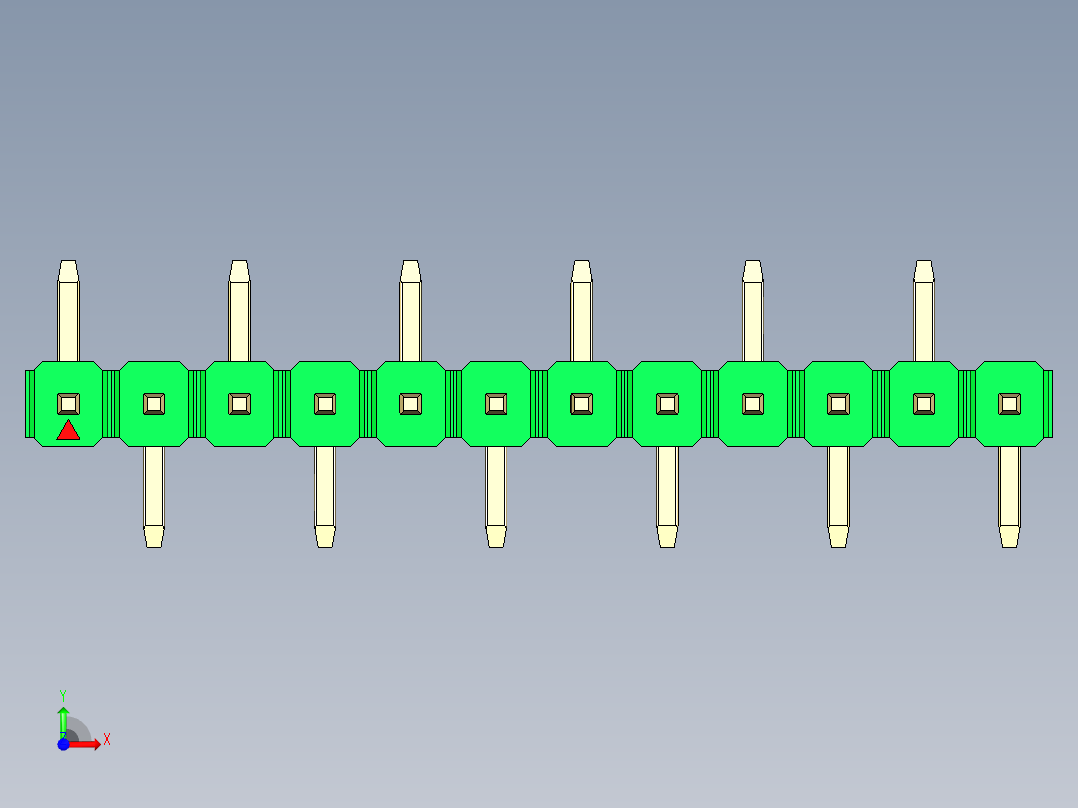 彩色公排针 100mil 2.54mm 系列-DS1022_green_12p_100mil_Type_SMT_R1_rev1.0前视图