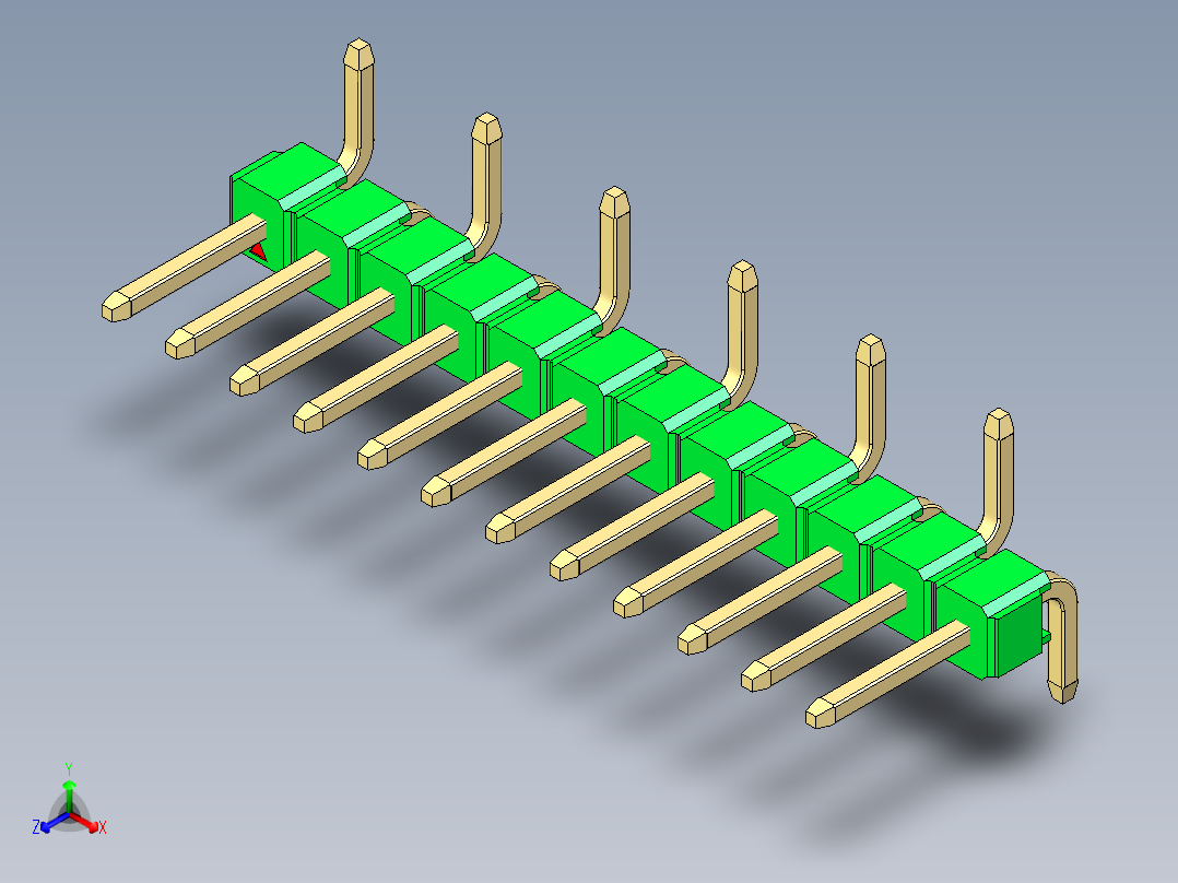 彩色公排针 100mil 2.54mm 系列-DS1022_green_12p_100mil_Type_SMT_R1_rev1.0正等轴测图