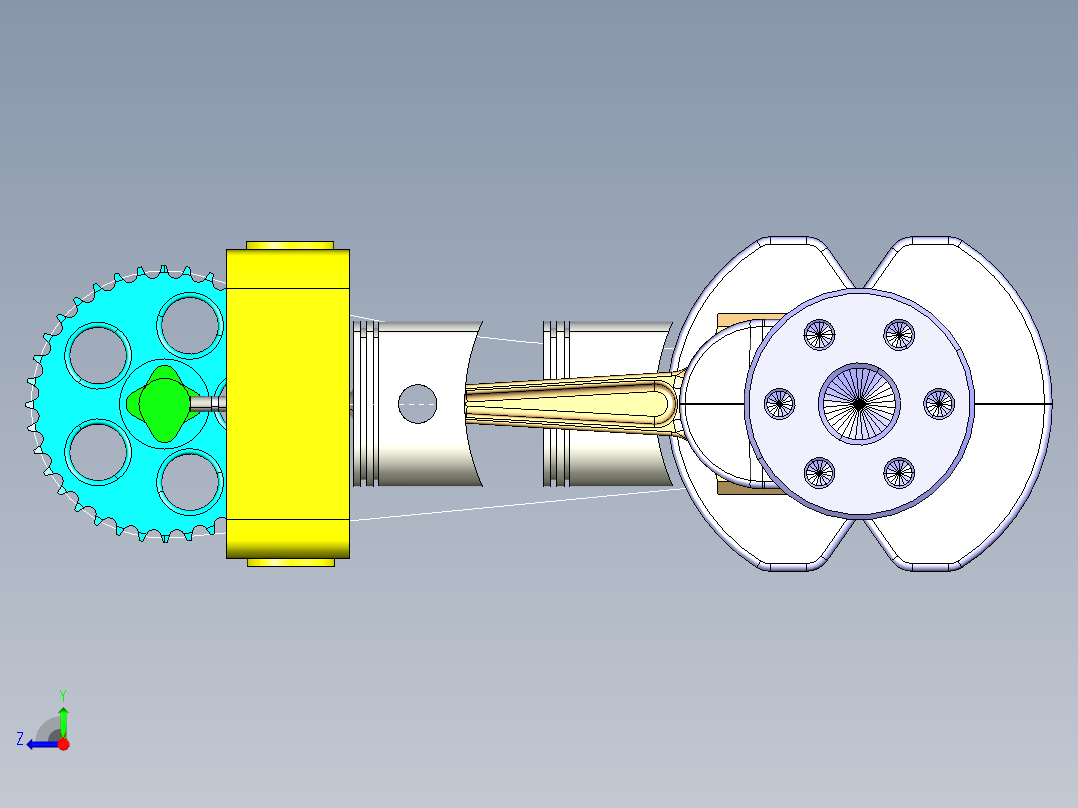 发动机活塞和曲轴运动右视图