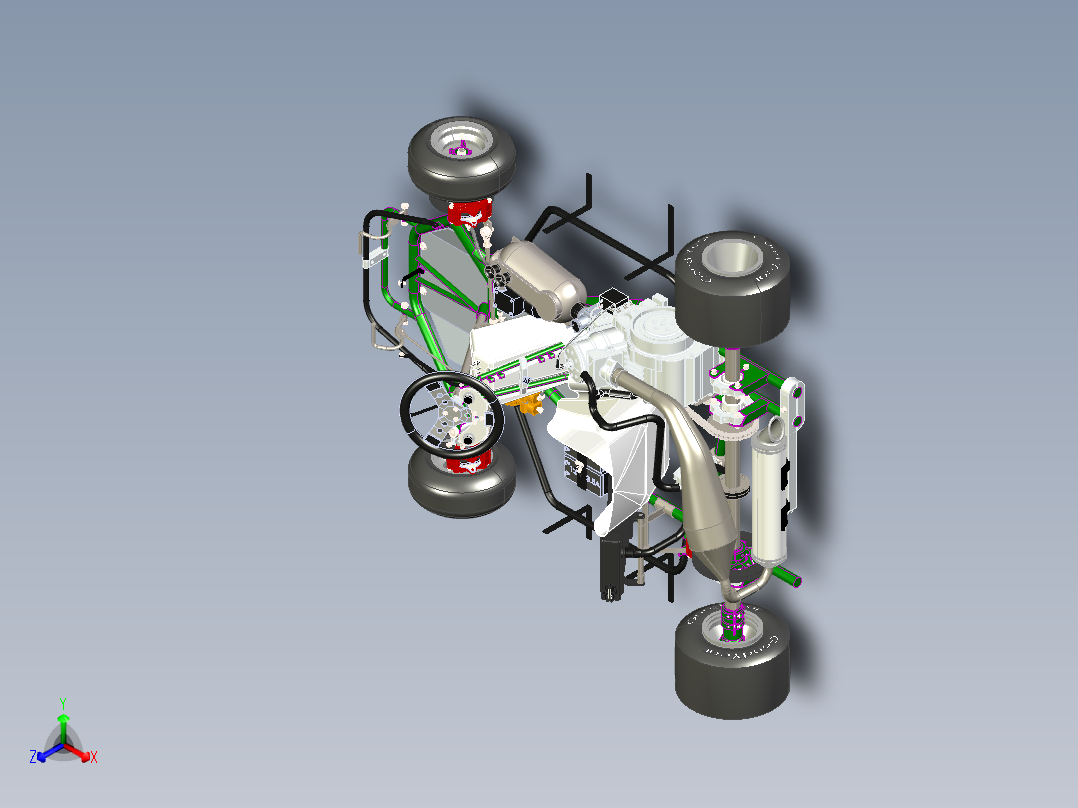 配备125cc ROTAX发动机的赛车模型正等轴测图