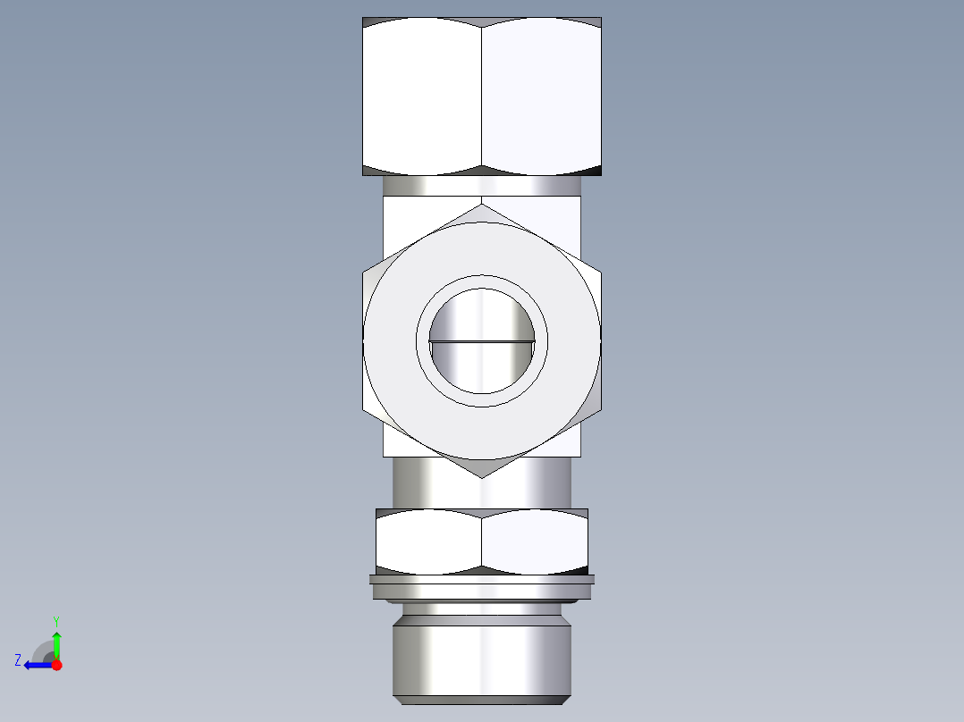 卡套式工业通用硬管接头EO_Adjustable_locknut_run_tee_LEE20SMCF右视图