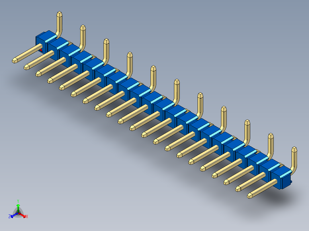 彩色公排针 100mil 2.54mm 系列-DS1022_blue_21p_100mil_Type_SMT_R1_rev1.0正等轴测图