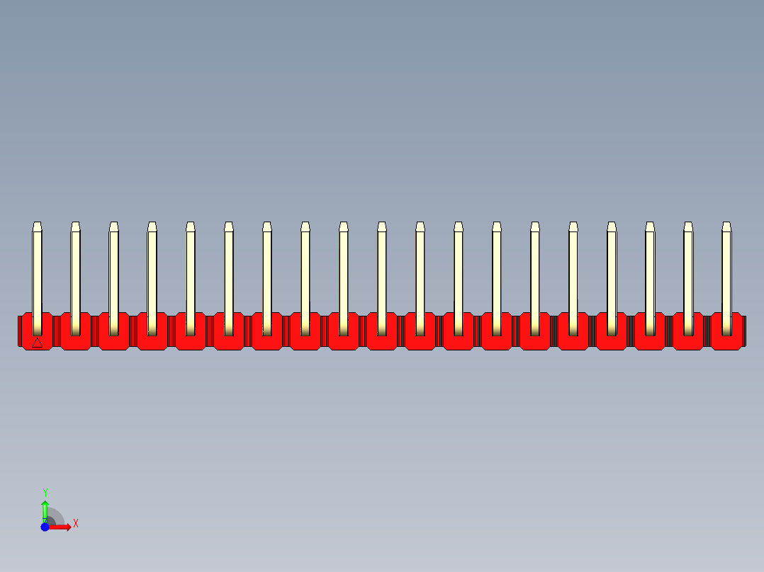彩色公排针 100mil 2.54mm 系列-DS1022_red_19p_100mil_TypeU_rev1.0前视图