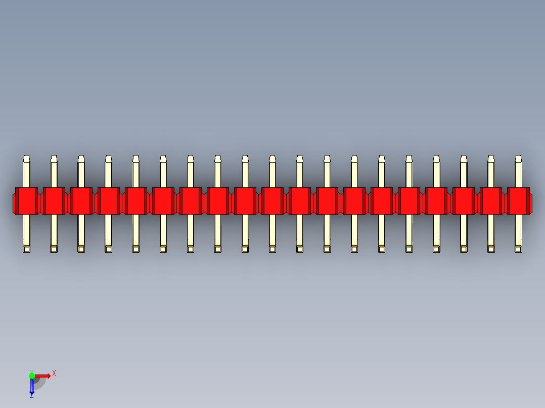 彩色公排针 100mil 2.54mm 系列-DS1022_red_19p_100mil_TypeU_rev1.0俯视图