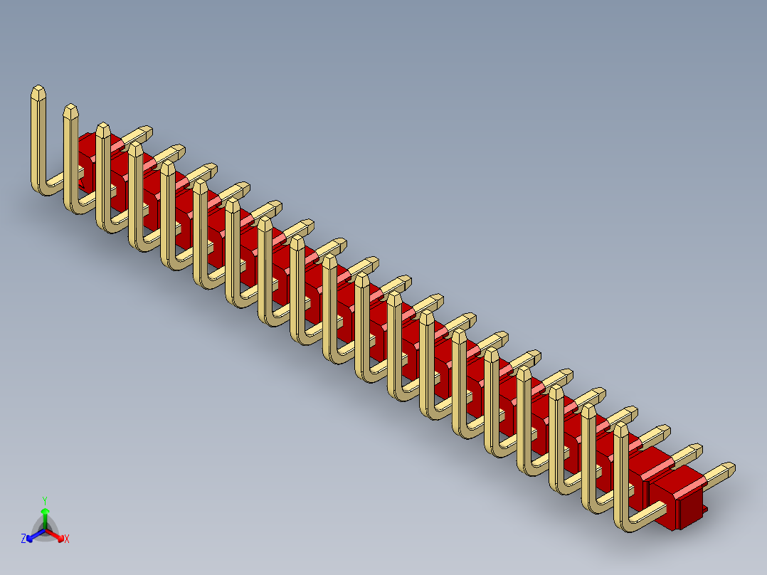 彩色公排针 100mil 2.54mm 系列-DS1022_red_19p_100mil_TypeU_rev1.0正等轴测图