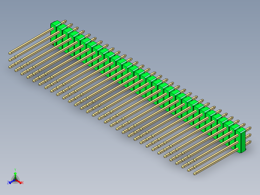彩色公头100mil（2.54mm）系列-DS1021_green_3x32p_100mil_Type19_rev1.0正等轴测图