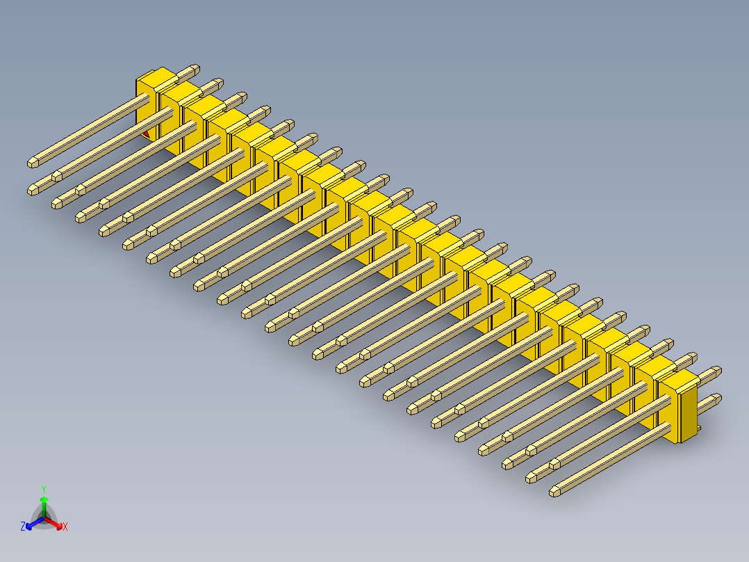 彩色公头100mil（2.54mm）系列-DS1021_yellow_2x23p_100mil_Type5_rev1.0正等轴测图