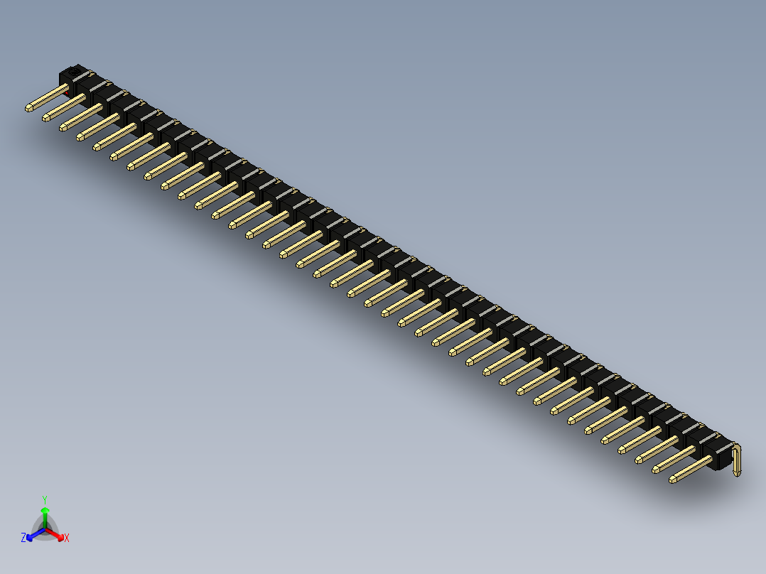 彩色公排针 100mil 2.54mm 系列-DS1022_black_1x39p_100mil_TypeD_rev1.0正等轴测图