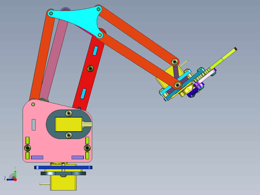 四轴铝合金舵机爪子机械手臂右视图