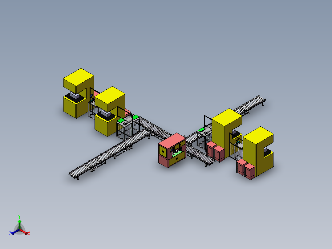 压合设备自动化机加工生产线sw17正等轴测图