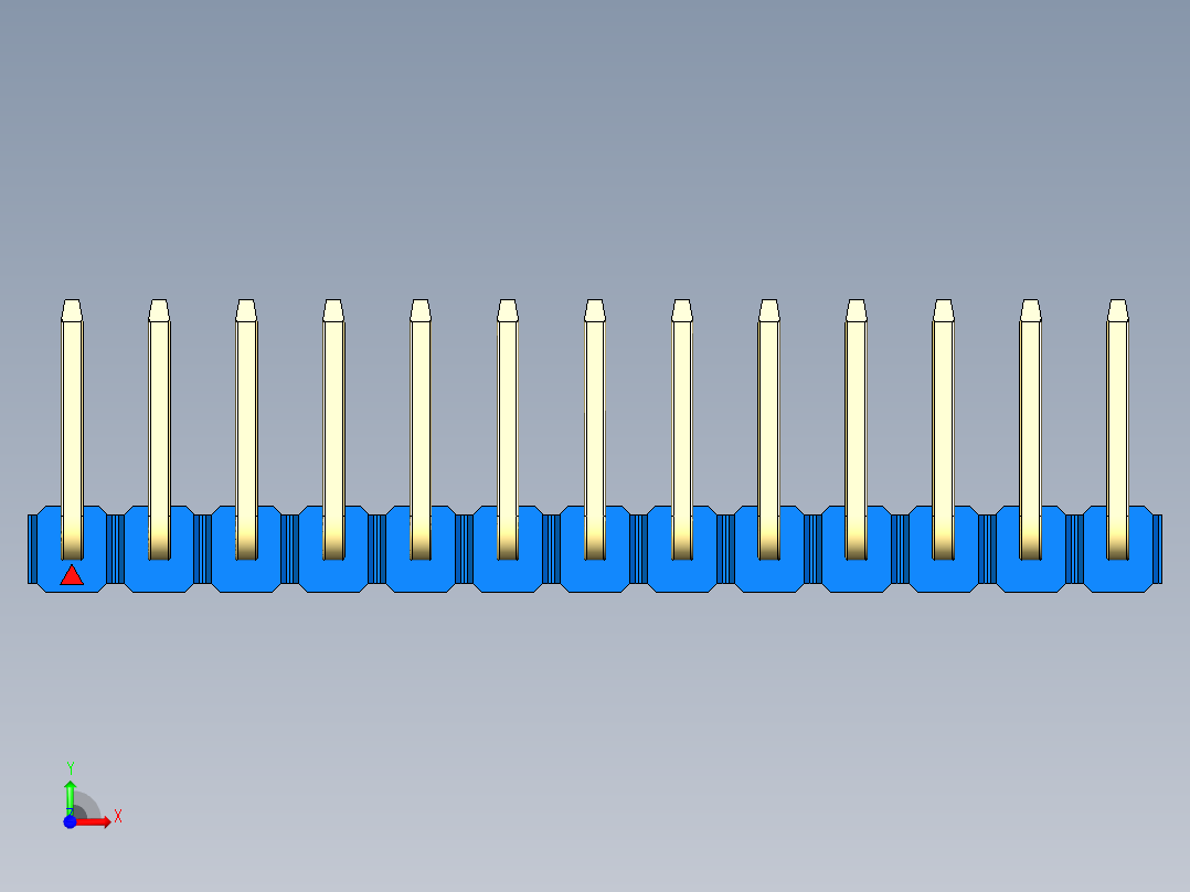 彩色公排针 100mil 2.54mm 系列-DS1022_blue_13p_100mil_TypeU_rev1.0前视图