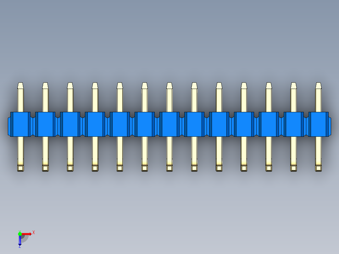 彩色公排针 100mil 2.54mm 系列-DS1022_blue_13p_100mil_TypeU_rev1.0俯视图