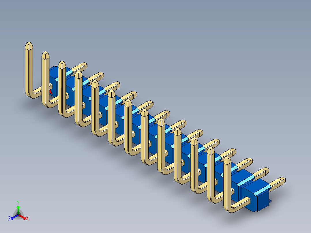 彩色公排针 100mil 2.54mm 系列-DS1022_blue_13p_100mil_TypeU_rev1.0正等轴测图