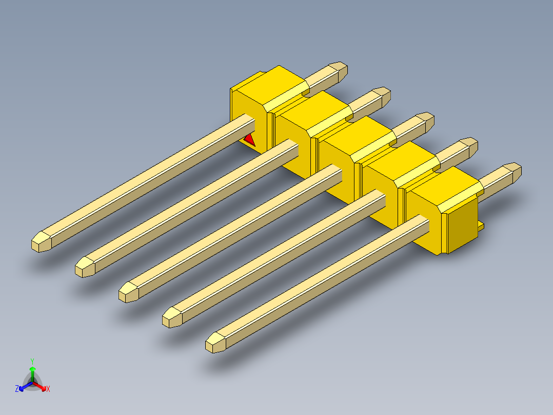 彩色公头100mil（2.54mm）系列-DS1021_yellow_1x05p_100mil_Type5_rev1.0正等轴测图