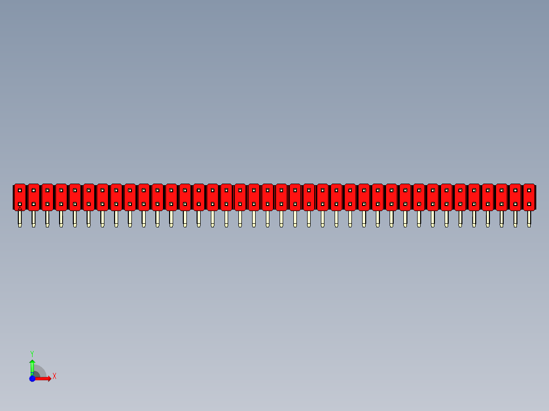 彩色公排针 100mil 2.54mm 系列-DS1022_red_2x38p_100mil_TypeD_rev1.0前视图