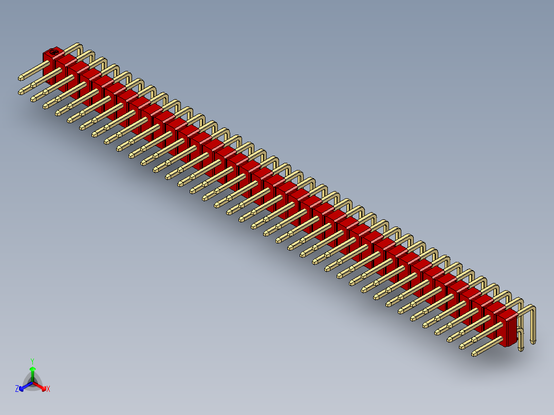 彩色公排针 100mil 2.54mm 系列-DS1022_red_2x38p_100mil_TypeD_rev1.0正等轴测图