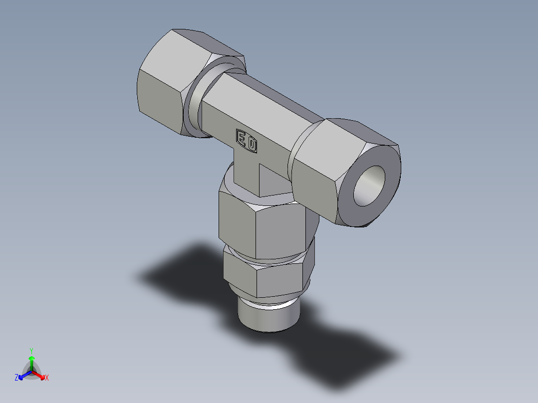 卡套式工业通用硬管接头EO_Assembled_adjustable_standpipe_branch_tee_EVT12SR71正等轴测图