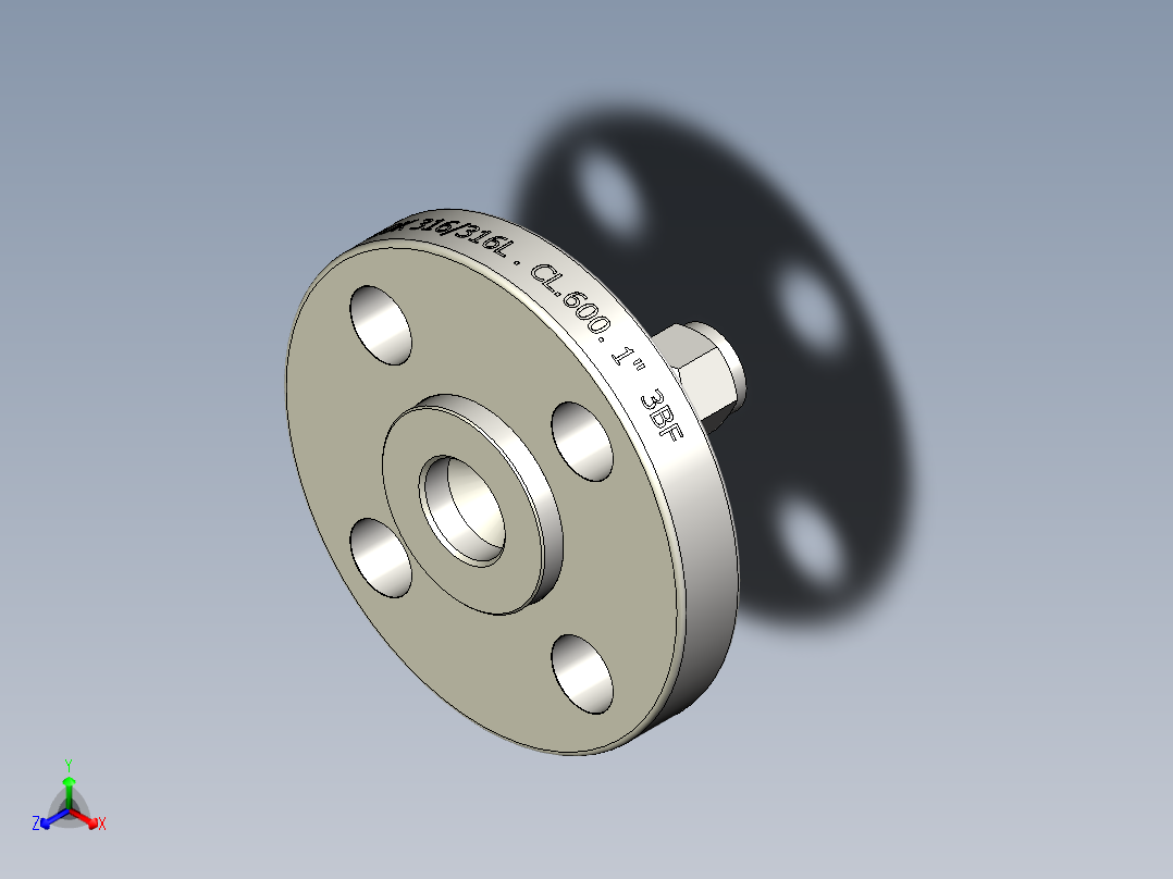 不锈钢ANSI法兰适配器，1-2英寸正等轴测图