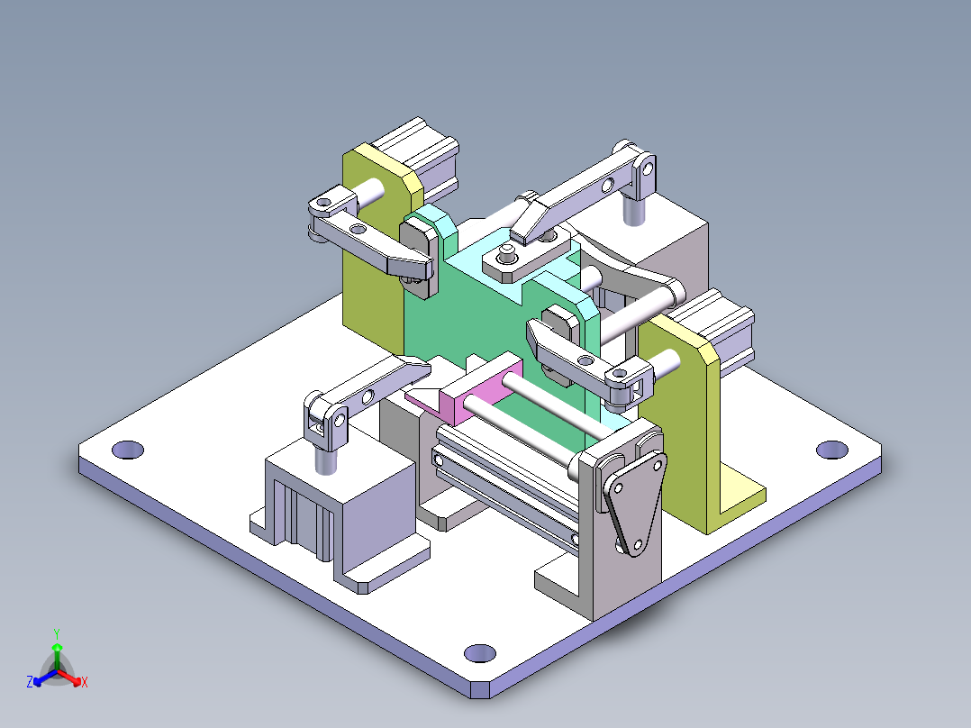 支架焊接夹具Solidworks设计附STP格式正等轴测图