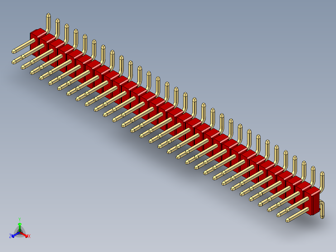 彩色公排针 100mil 2.54mm 系列-DS1022_red_62p_100mil_TypeSMT_rev1.0正等轴测图