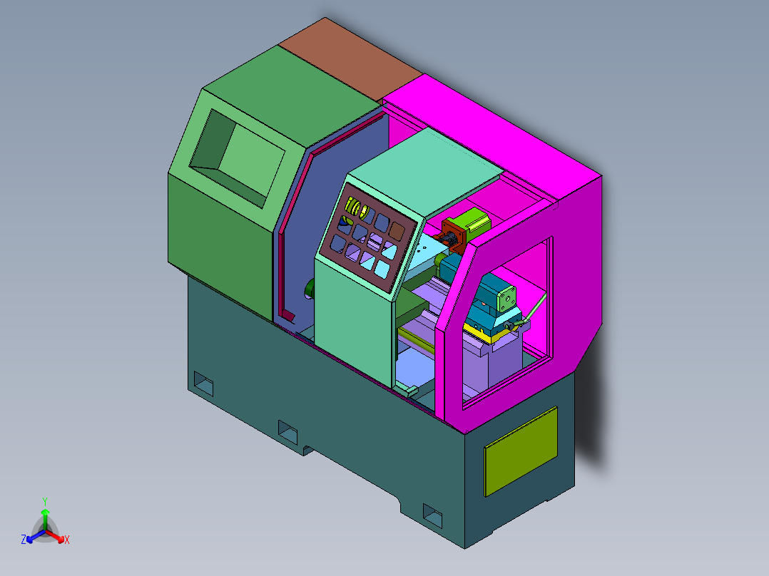 精密硬轨仪表数控车床正等轴测图