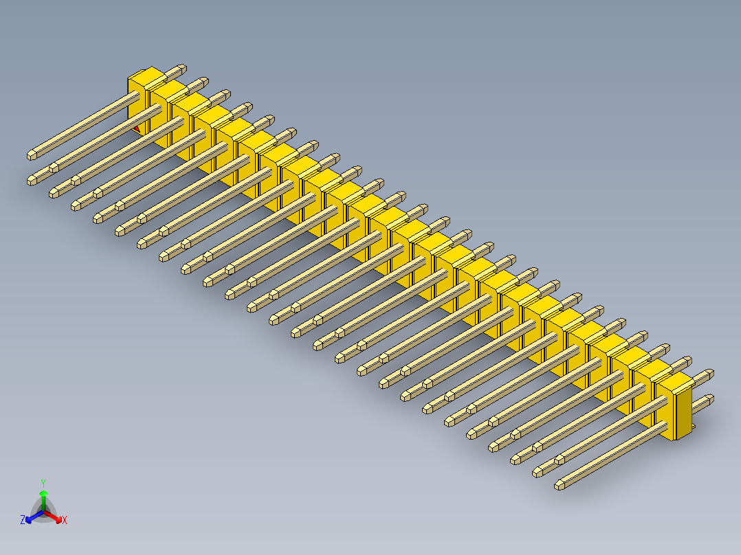彩色公头100mil（2.54mm）系列-DS1021_yellow_2x25p_100mil_Type5_rev1.0正等轴测图