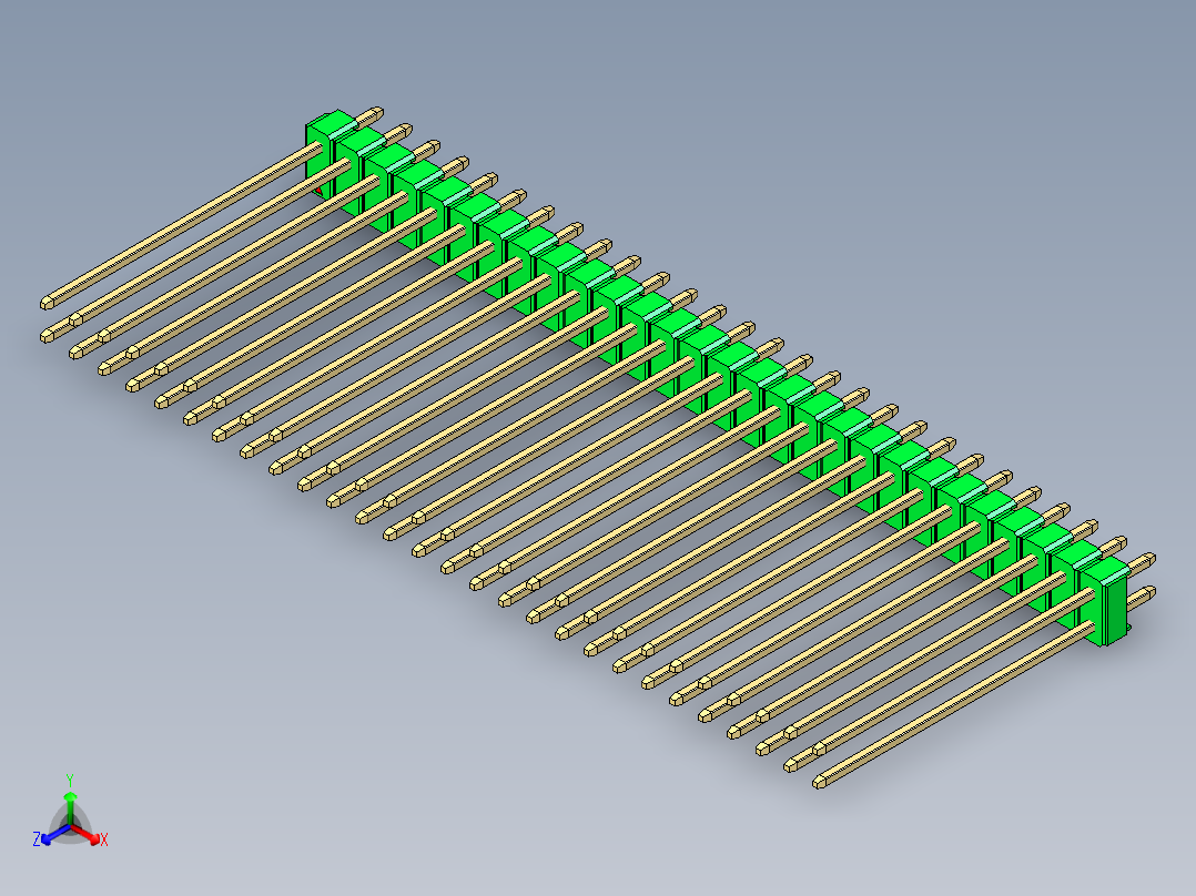 彩色公头100mil（2.54mm）系列-DS1021_green_2x28p_100mil_Type43_rev1.0正等轴测图