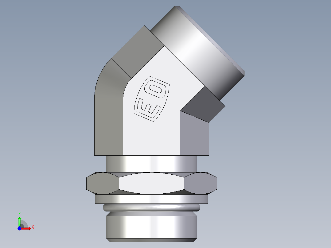 卡套式工业通用硬管接头EO_Adjustable_locknut_45_deg_elbow_VEE28LMOROMDCF前视图