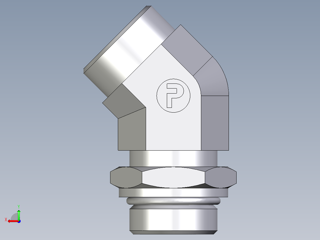 卡套式工业通用硬管接头EO_Adjustable_locknut_45_deg_elbow_VEE28LMOROMDCF后视图