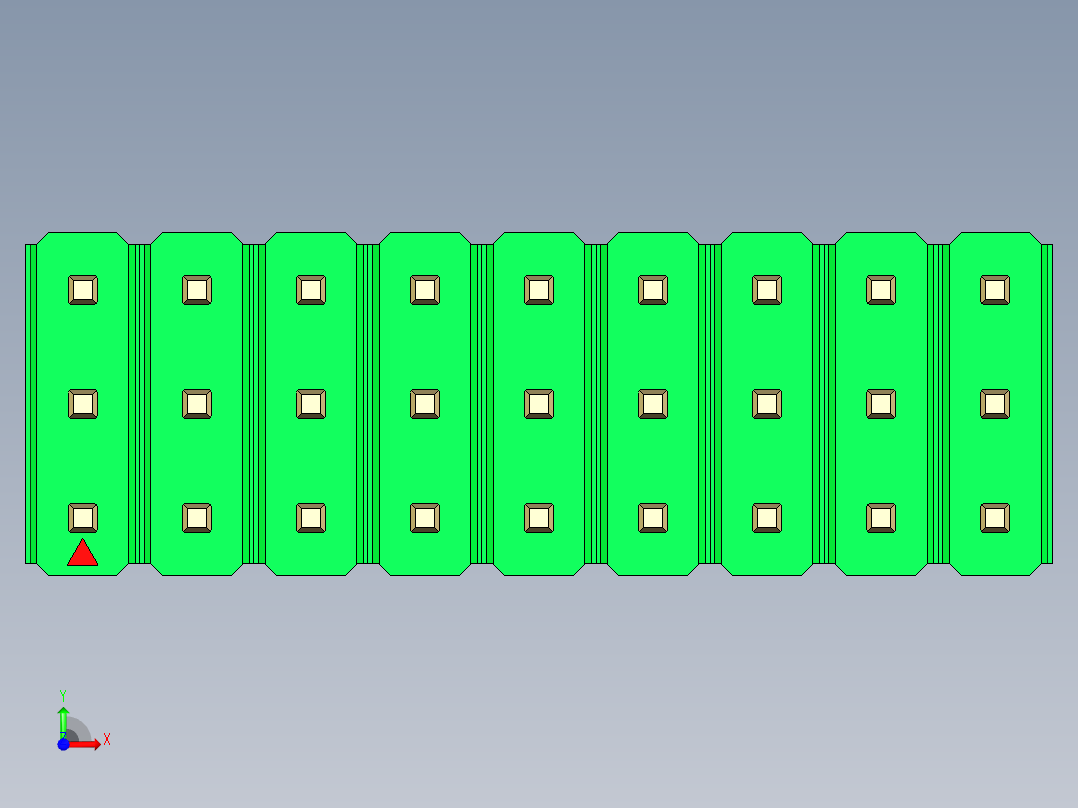 彩色公头100mil（2.54mm）系列-DS1021_green_3x09p_100mil_Type43_rev1.0前视图