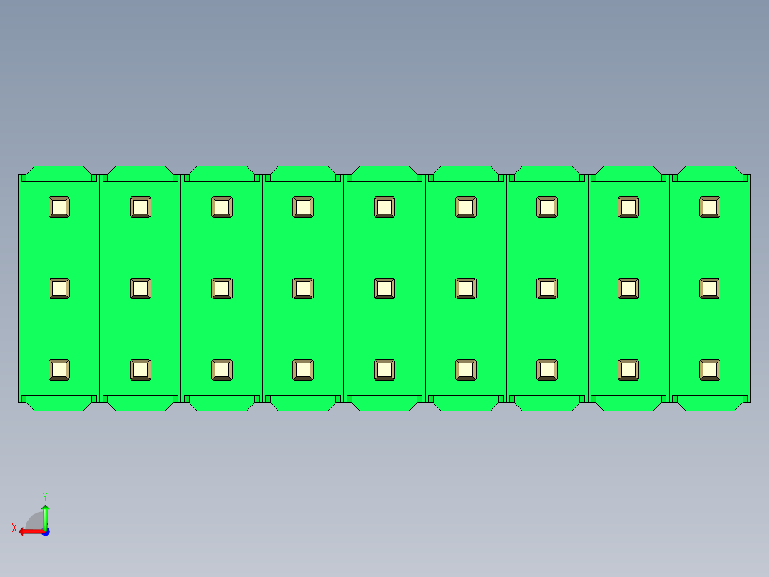 彩色公头100mil（2.54mm）系列-DS1021_green_3x09p_100mil_Type43_rev1.0后视图