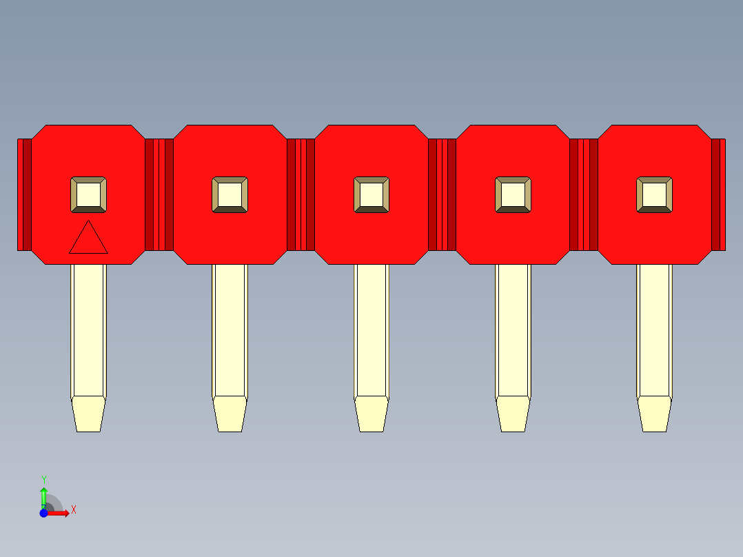 彩色公排针 100mil 2.54mm 系列-DS1022_red_1x05p_100mil_TypeD_rev1.0前视图