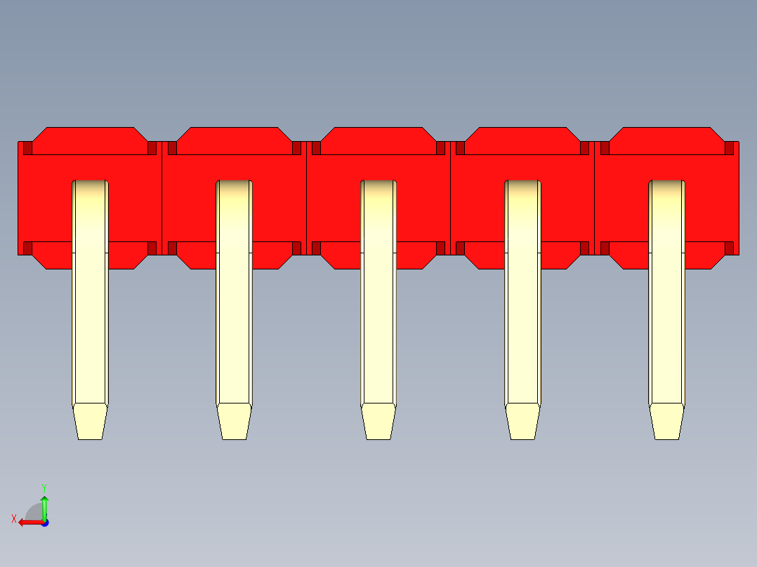 彩色公排针 100mil 2.54mm 系列-DS1022_red_1x05p_100mil_TypeD_rev1.0后视图