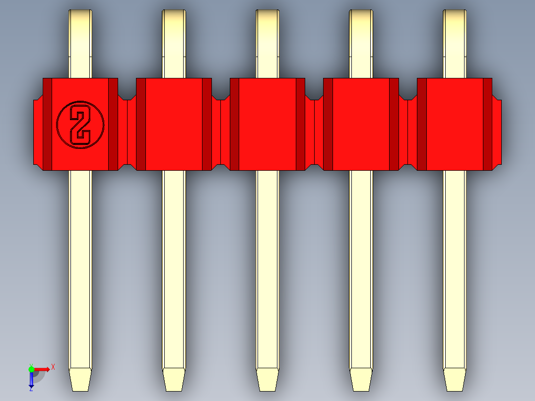 彩色公排针 100mil 2.54mm 系列-DS1022_red_1x05p_100mil_TypeD_rev1.0俯视图